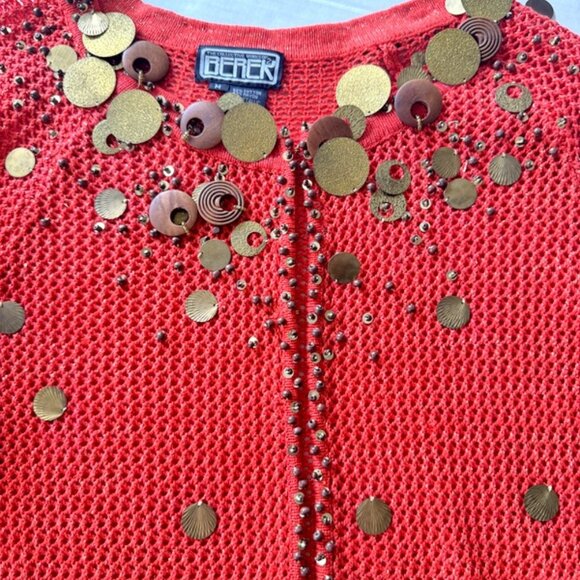 Vintage Berek Orange Sweater Womens M Cardigan Dangle Decorative Embellish Gypsy - Picture 3 of 12